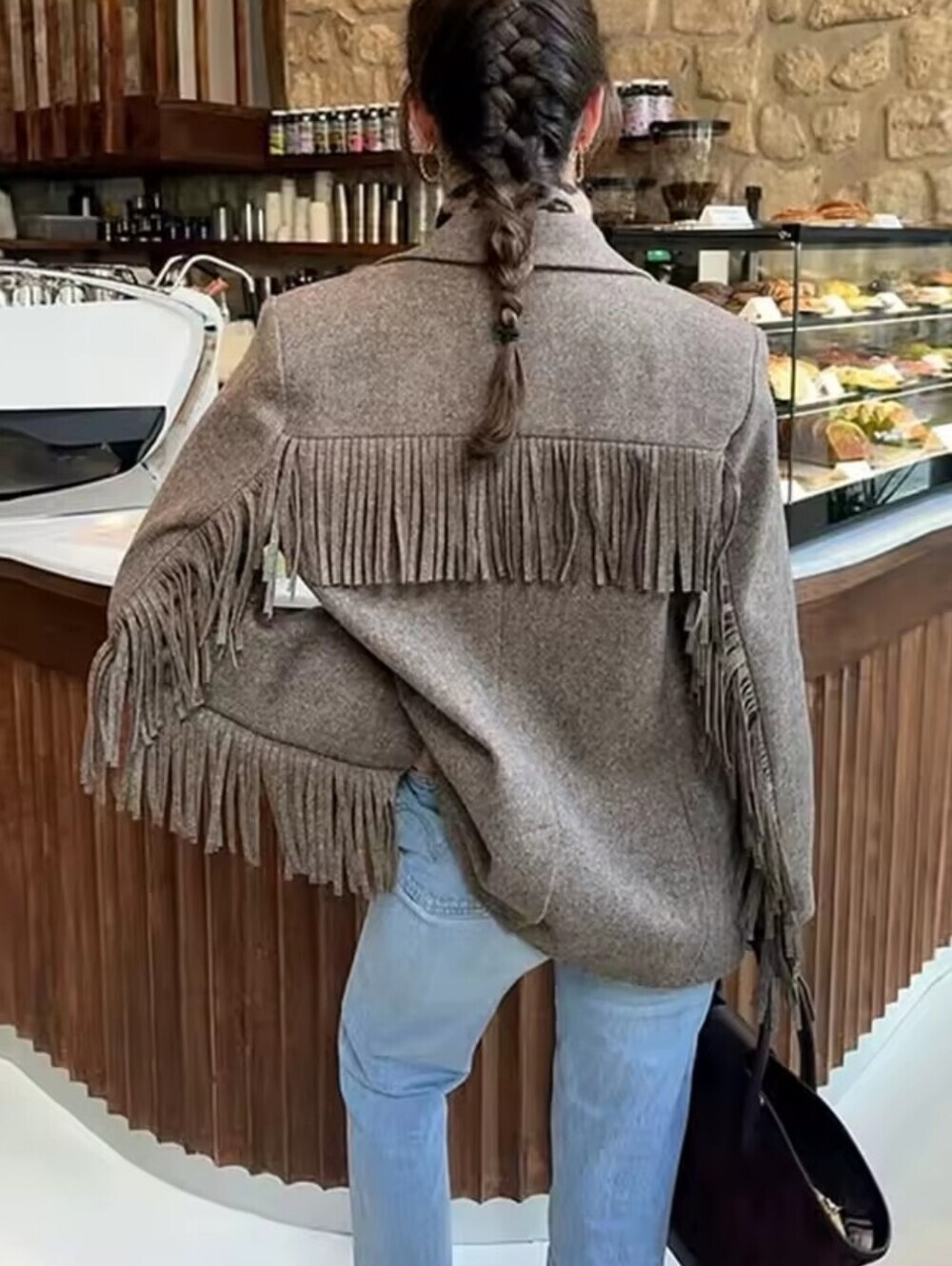 Elegant Women Blazer Coat Turn down Collar Full Sleeve Tassel Solid Thick Warm J - Picture 1 of 11